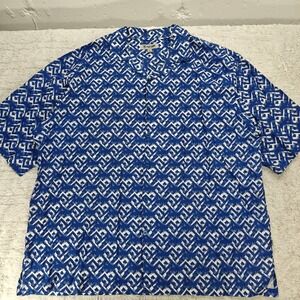 Stacy Adams Top Mens 4XL Button Down Linen Cotton Blue Geometric‎ Resort Summer